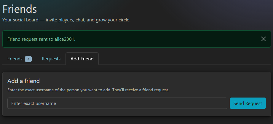 Adding a friend by username