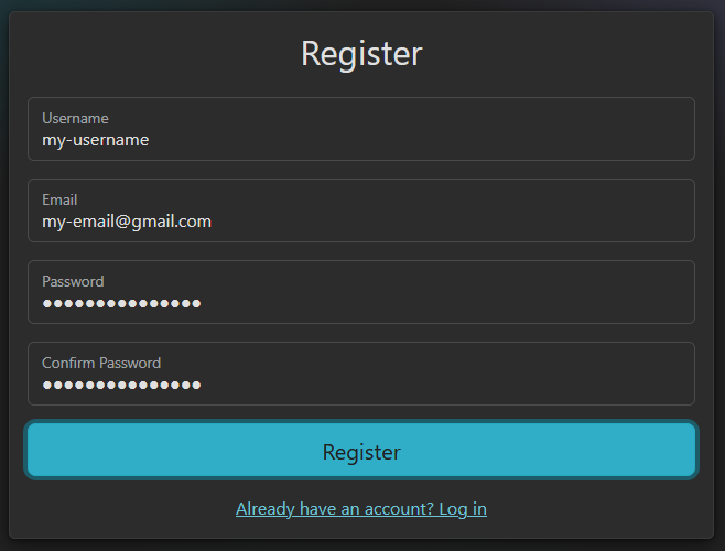 The registration form